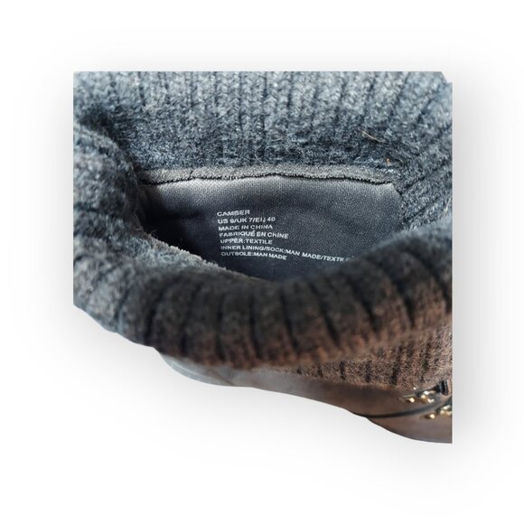 Just Fab Camber Knitted Cuff Lace-Up Booties Gray Caviar Chunky Heeled Size 9 - Picture 10 of 10